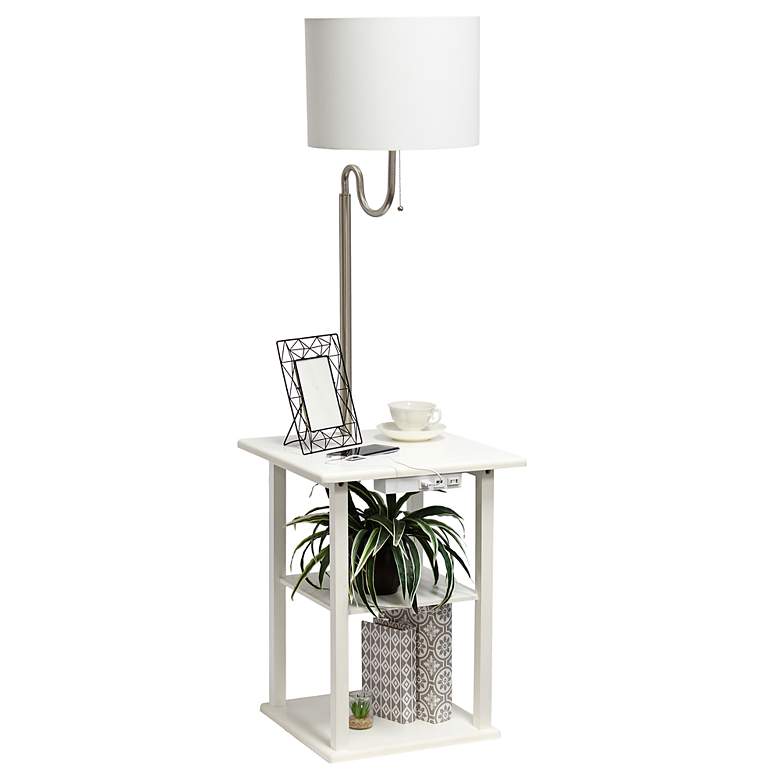 Image 6 Simple Designs 57" White End Table Floor Lamp with USB and Outlet more views