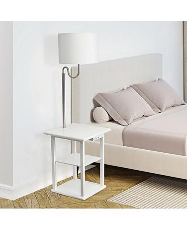 Simple Designs 57" White End Table Floor Lamp with USB and Outlet