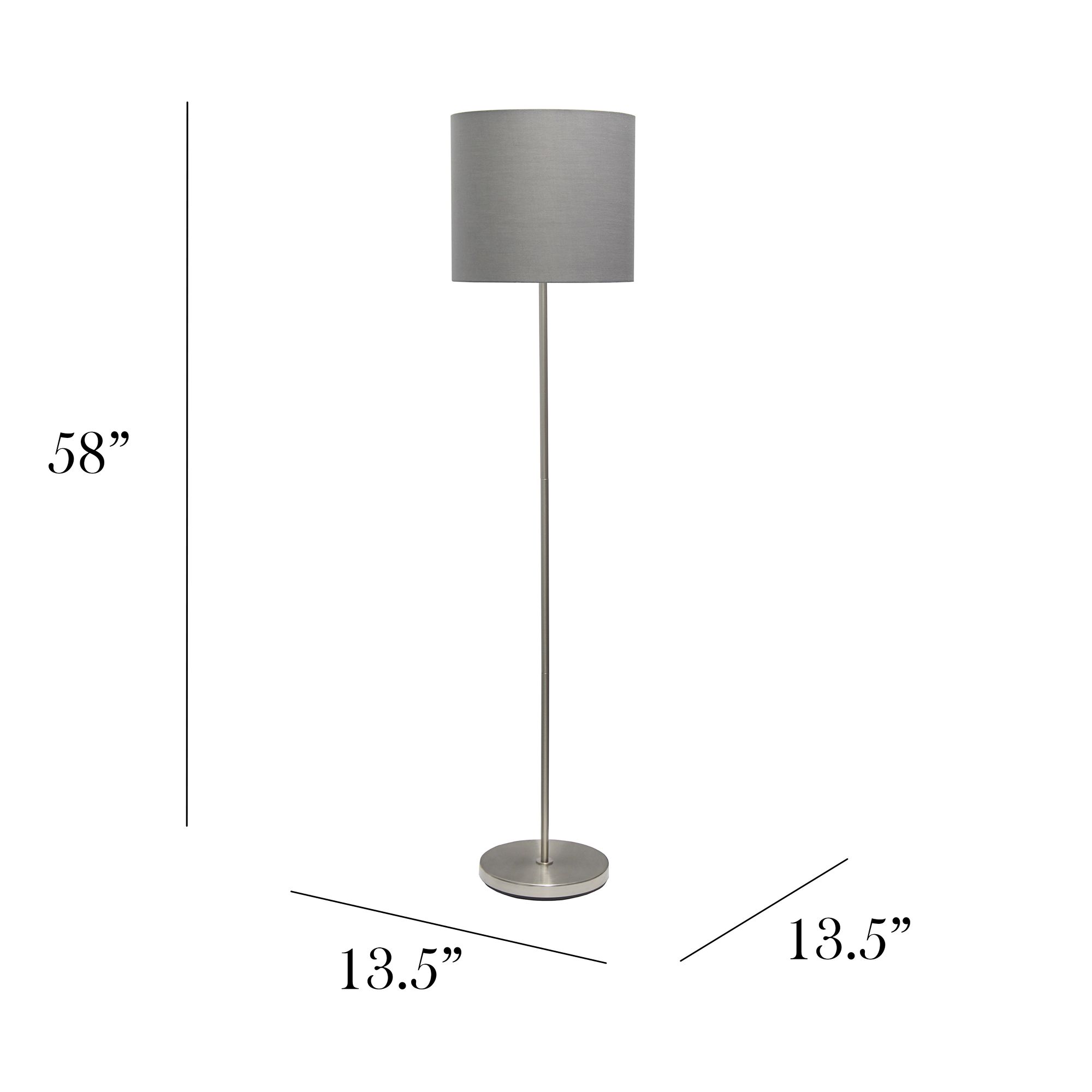 Simple Designs 58" Gray Shade Brushed Nickel Floor Lamp