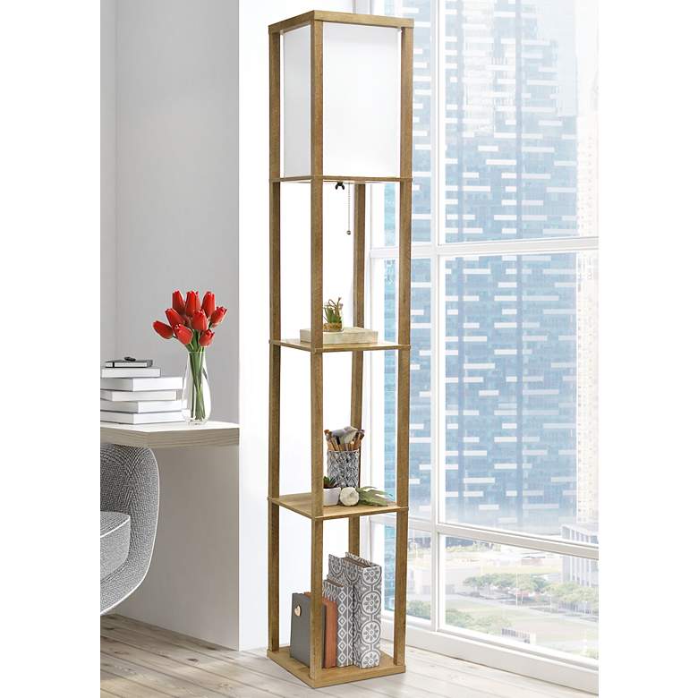 Image 1 Simple Designs 62.5" 3 Tier Floor Lamp Etagere Shelf with Linen Shade,