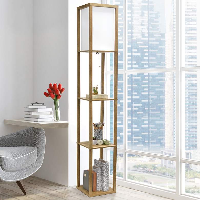Image 6 Simple Designs 62.5" 3 Tier Floor Lamp Etagere Shelf with Linen Shade, more views