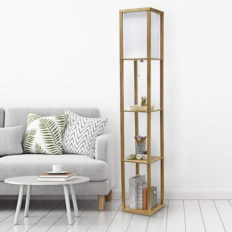 Image 7 Simple Designs 62.5" 3 Tier Floor Lamp Etagere Shelf with Linen Shade, more views