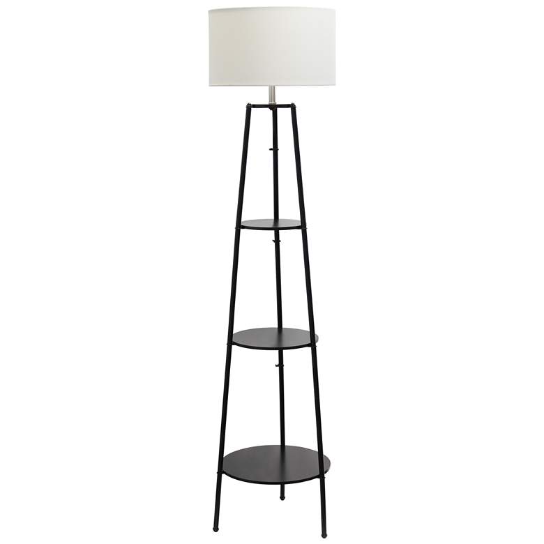 Image 1 Simple Designs 62.5" Tall Tripod 3 Tier Shelf Floor Lamp, Black