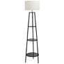 Simple Designs 62.5" Tall Tripod 3 Tier Shelf Floor Lamp, Black
