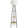 Simple Designs 62.5" Tall Tripod 3 Tier Shelf Floor Lamp, Light Wood