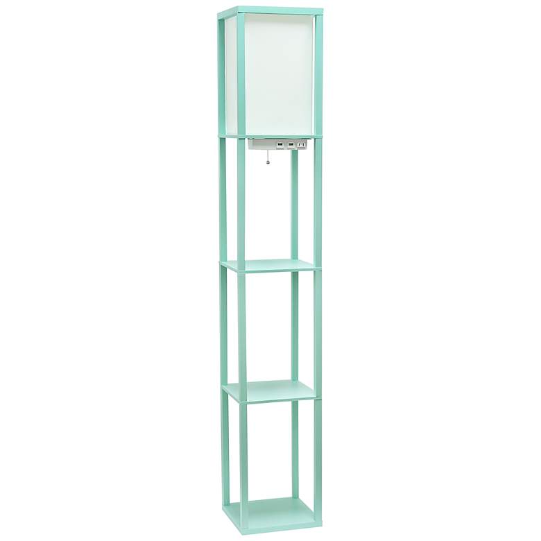 Image 1 Simple Designs 62 1/2" Aqua Blue Shelf Floor Lamp with USBs and Outlet