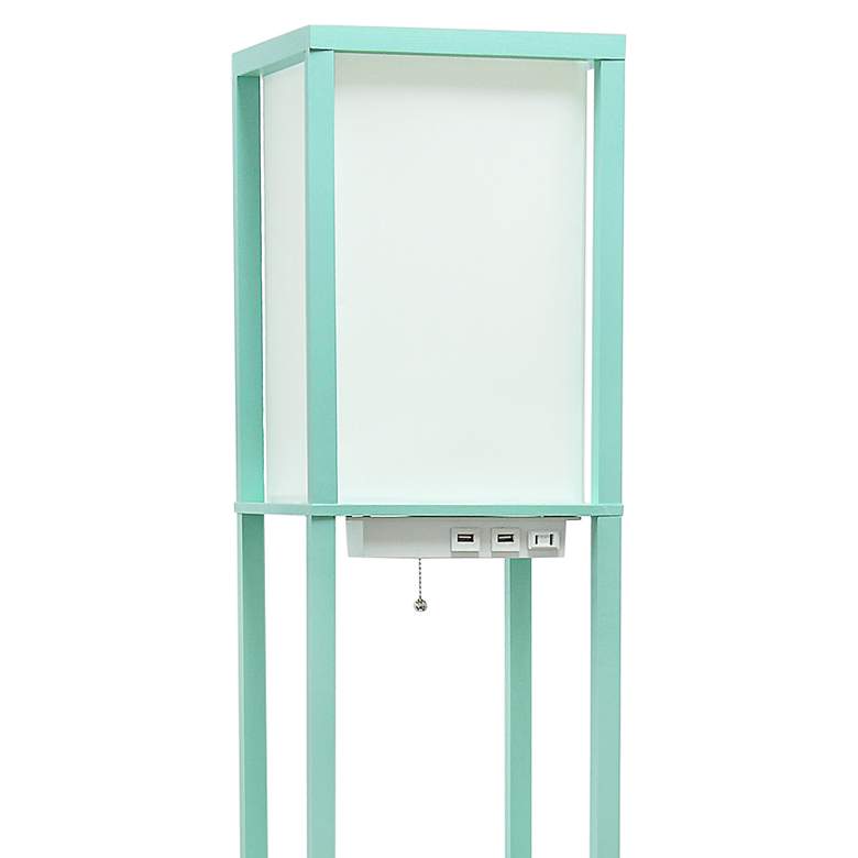 Image 2 Simple Designs 62 1/2" Aqua Blue Shelf Floor Lamp with USBs and Outlet more views