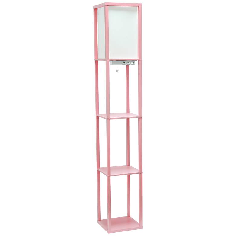 Image 1 Simple Designs 62 1/2" Pink Etagere Shelf Floor Lamp with Charge Ports