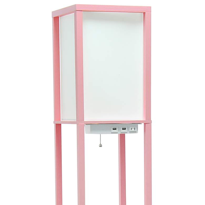 Image 2 Simple Designs 62 1/2" Pink Etagere Shelf Floor Lamp with Charge Ports more views