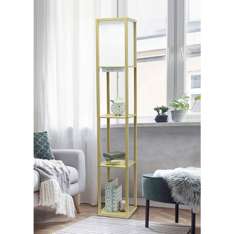 Image 1 Simple Designs 62 1/2" Tan 3-Self Etagere Floor Lamp with Charge Ports