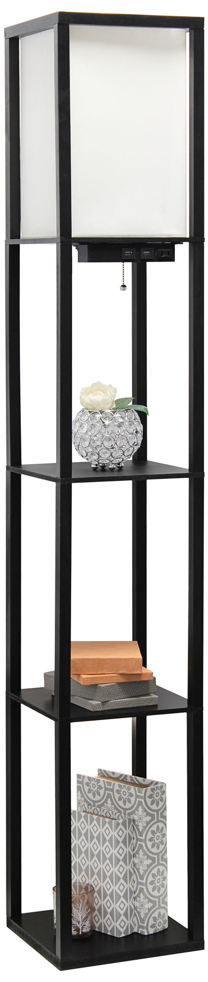Simple Designs 62 1/2" USB and Outlet Black Etagere Floor Lamp