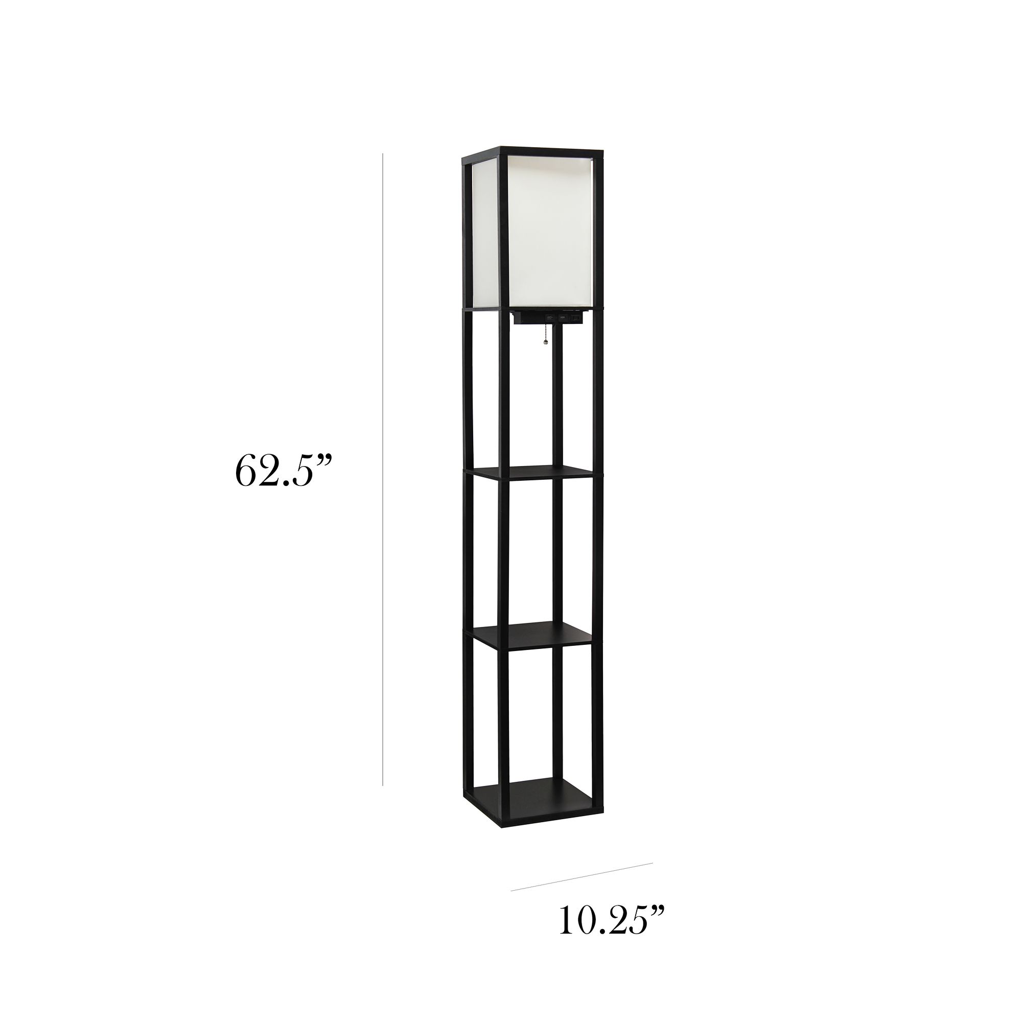 Simple Designs 62 1/2" USB and Outlet Black Etagere Floor Lamp