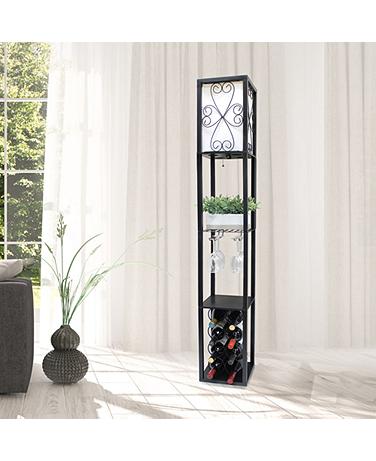 Simple Designs 62 3/4" Black Etagere Wine Shelf Floor Lamp