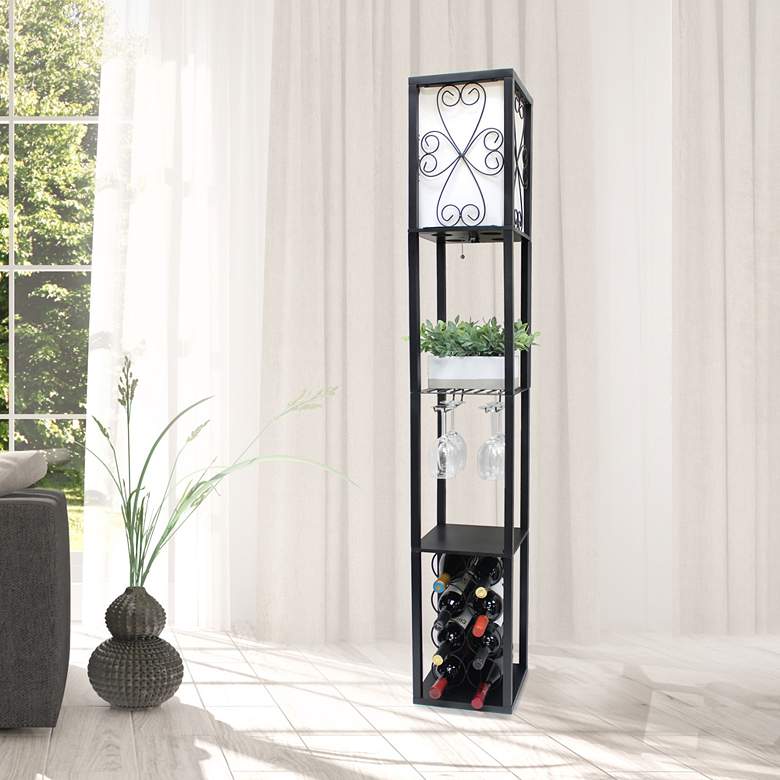 Image 1 Simple Designs 62 3/4" Black Etagere Wine Shelf Floor Lamp