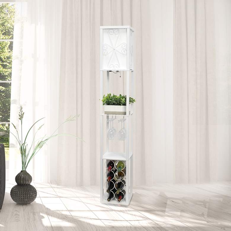 Image 1 Simple Designs 62 3/4 inch White Etagere Wine Shelf Floor Lamp