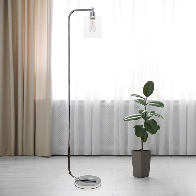 Image 1 Simple Designs 63 inch High Modern Clear Glass and Chrome Floor Lamp