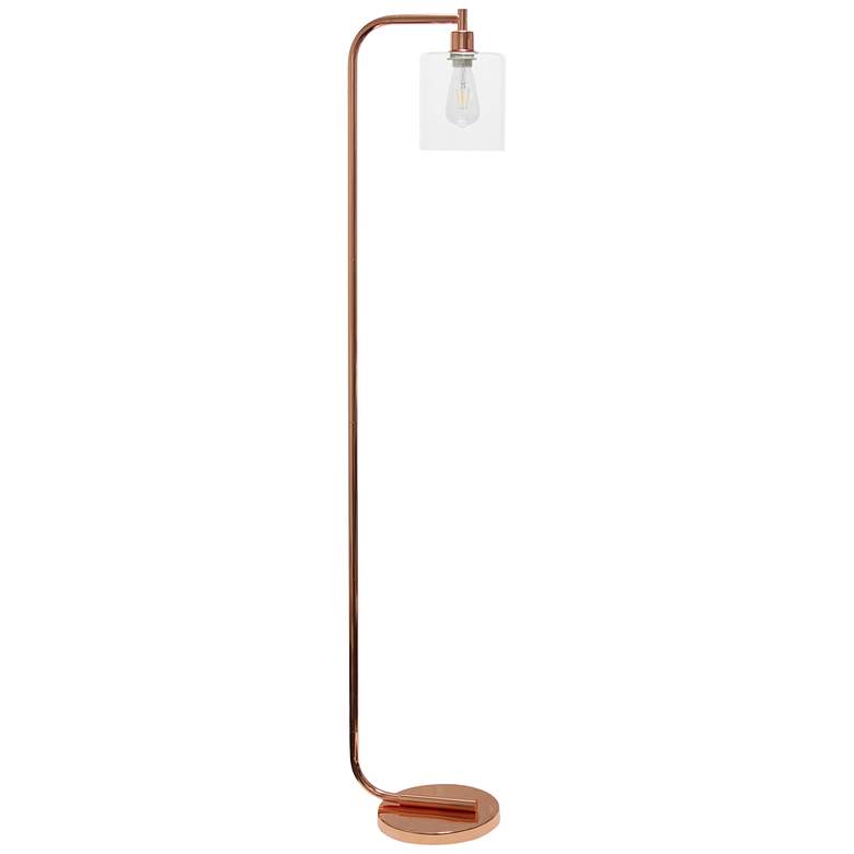 Image 2 Simple Designs 63" Modern Clear Glass and Rose Gold Floor Lamp