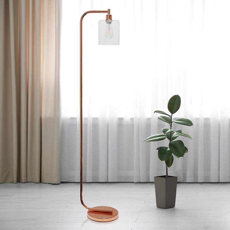 Image 1 Simple Designs 63" Modern Clear Glass and Rose Gold Floor Lamp