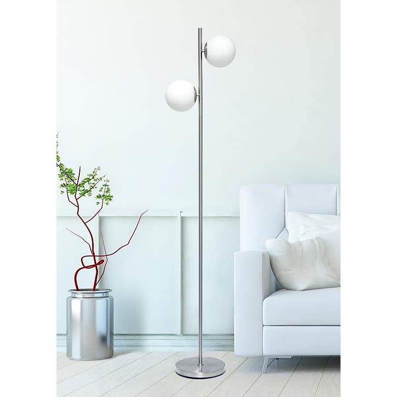 Image 1 Simple Designs 66 inch High Brushed Nickel 2-Light Tree Floor Lamp