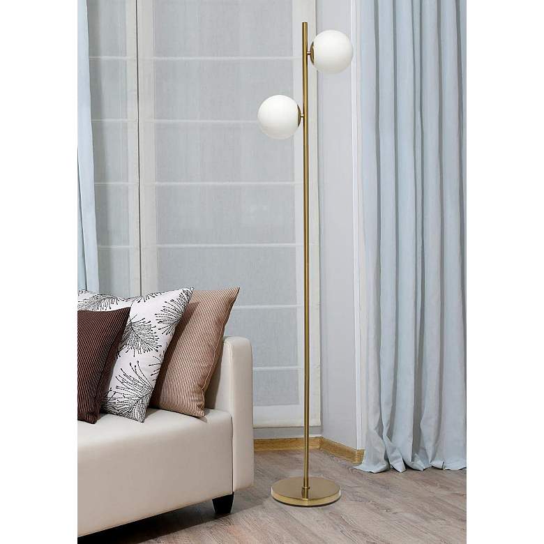Image 1 Simple Designs 66" High Modern Gold 2-Light Tree Floor Lamp