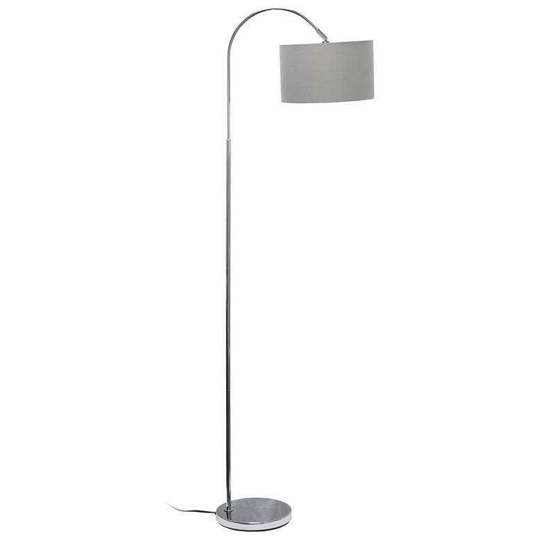 Image 1 Simple Designs 66" Nickel Arched Floor Lamp with Gray Shade, w/ LED Bu