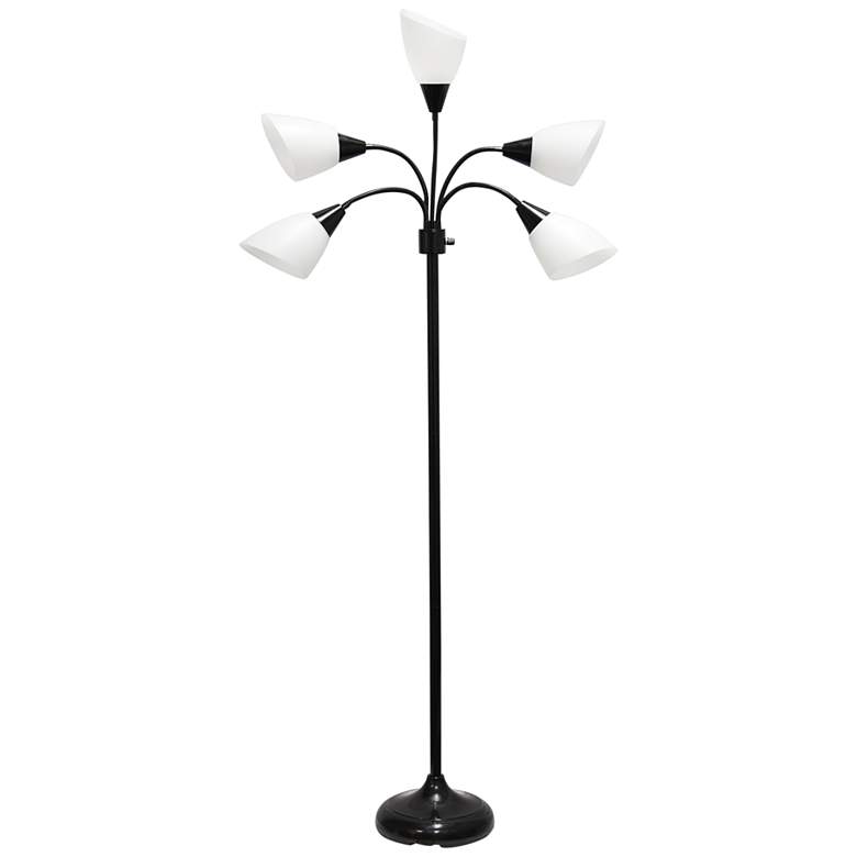 Image 2 Simple Designs 67 inch Black Gooseneck Floor Lamp with White Shades