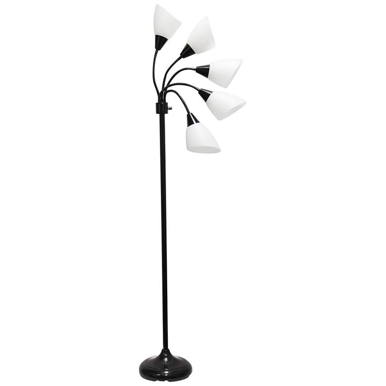 Image 6 Simple Designs 67 inch Black Gooseneck Floor Lamp with White Shades more views