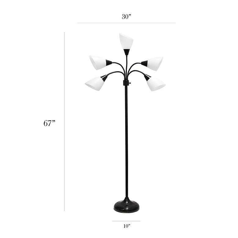 Image 7 Simple Designs 67" Black Gooseneck Floor Lamp with White Shades more views