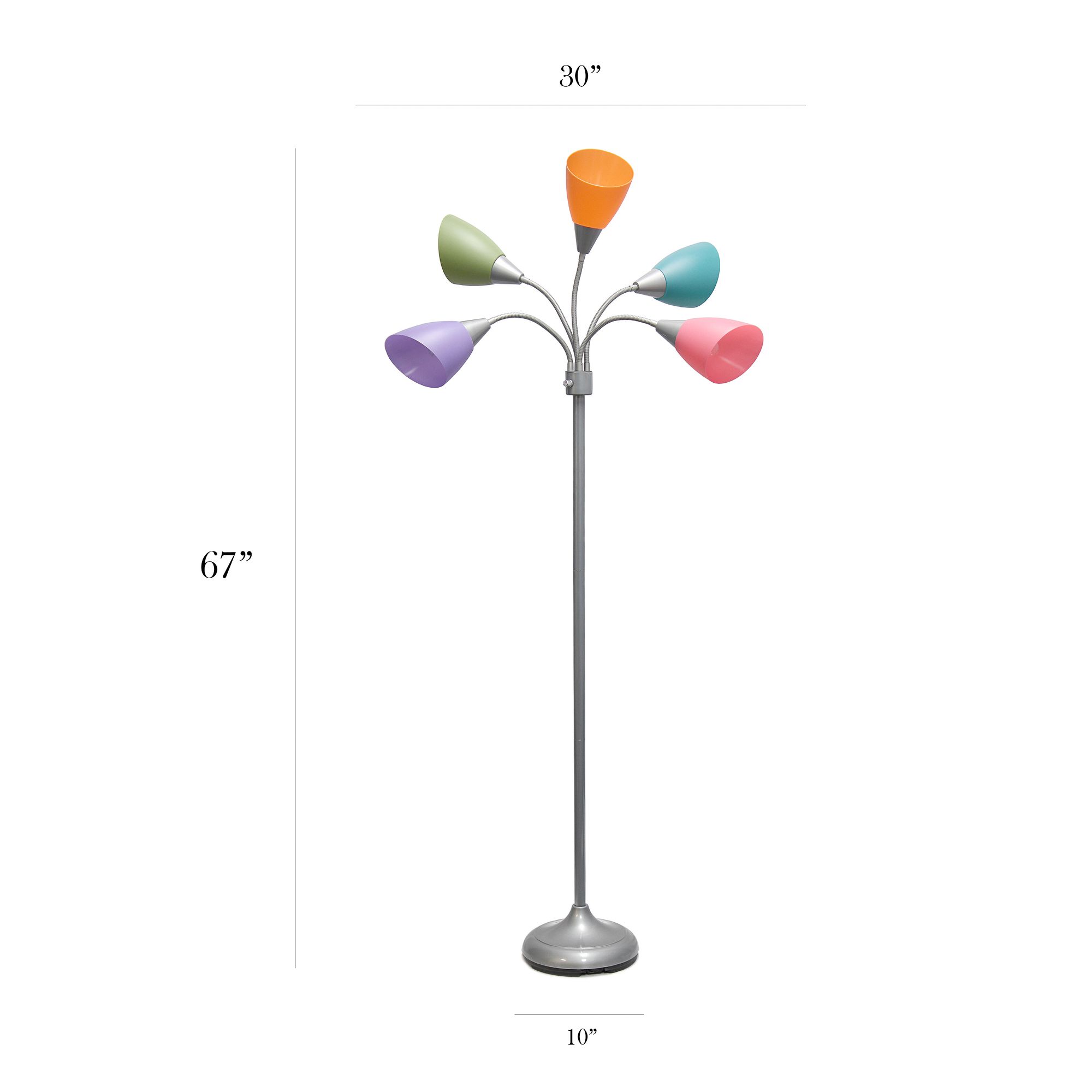 Simple Designs 67" High 5-Light Silver and Multicolor Shade Floor Lamp