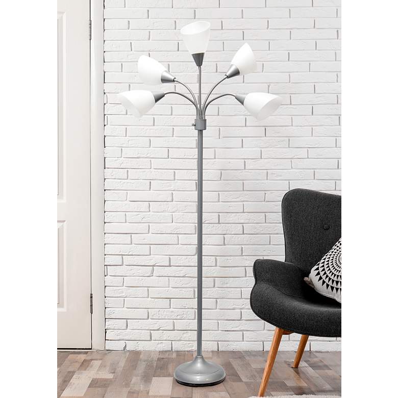 Image 1 Simple Designs 67" High Silver Gooseneck Floor Lamp with White Shades