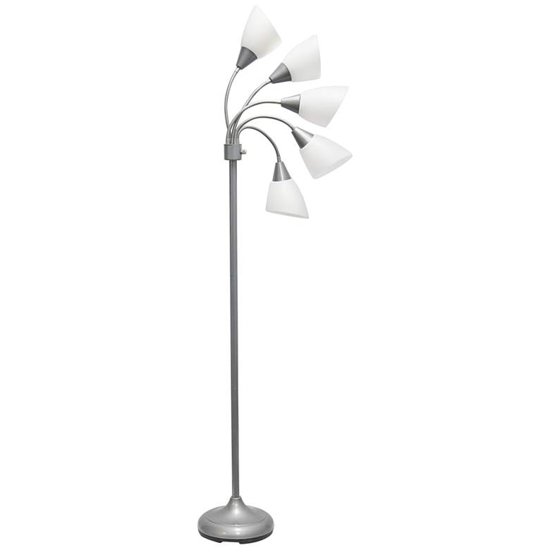 Image 6 Simple Designs 67" High Silver Gooseneck Floor Lamp with White Shades more views