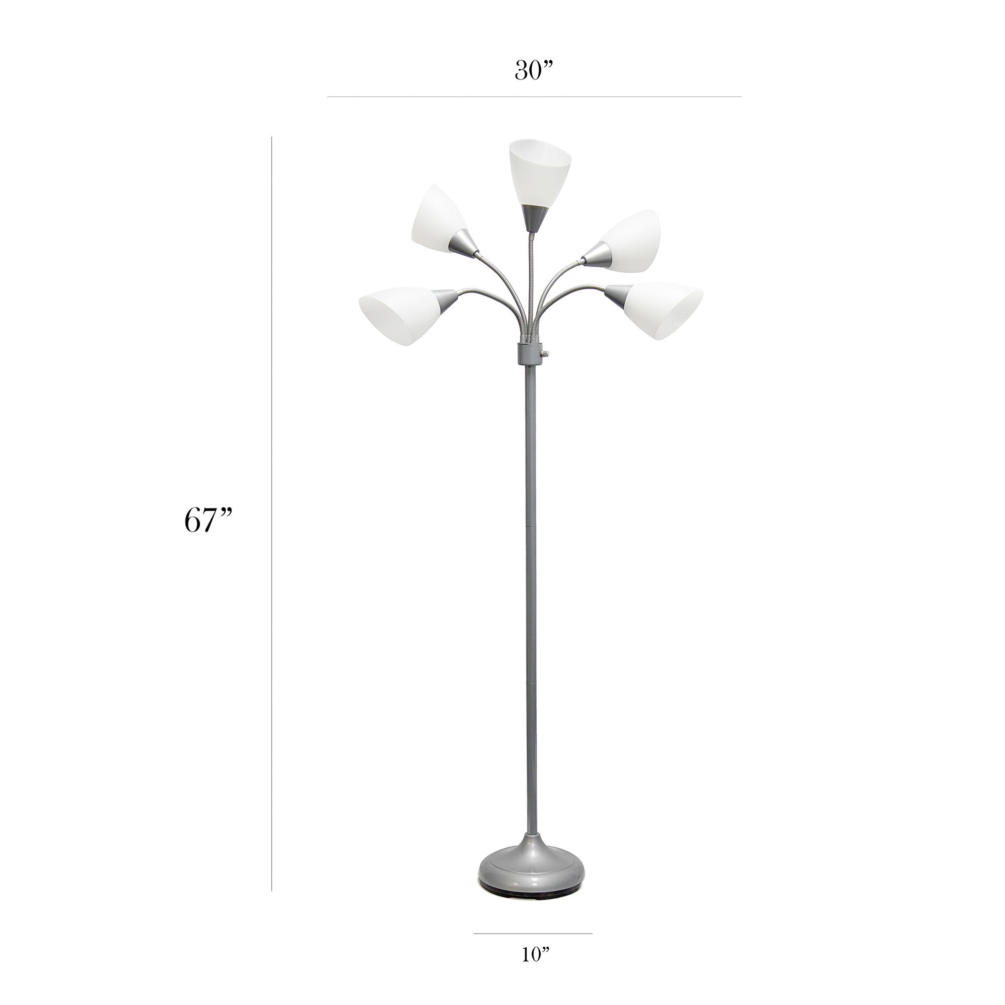 Simple Designs 67" High Silver Gooseneck Floor Lamp with White Shades