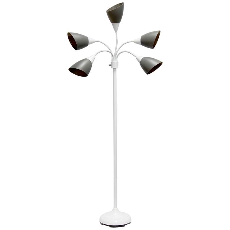 Image 2 Simple Designs 67 inch White and Gray Shades Modern Gooseneck Floor Lamp