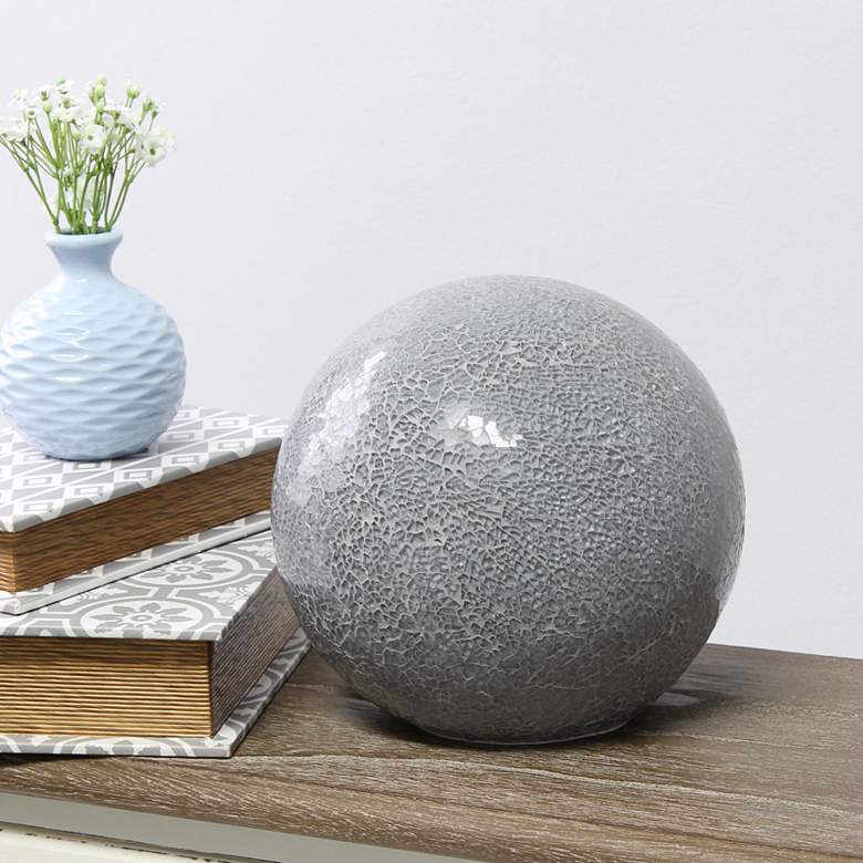 Image 1 Simple Designs 7 3/4 inch High Gray Mosaic Ceramic Ball Accent Table Lamp