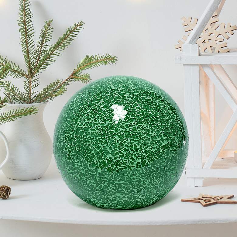 Image 1 Simple Designs 7 3/4" High Green Mosaic Ceramic Ball Accent Table Lamp