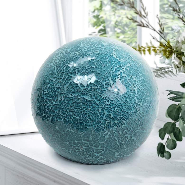 Image 1 Simple Designs 7 3/4" High Teal Mosaic Ceramic Ball Accent Table Lamp