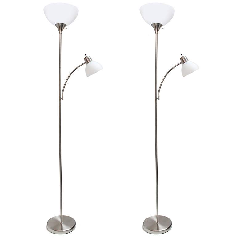 Image 1 Simple Designs 71.5" Floor Lamp w/ Reading Light 2 Pack Set, Brushed N
