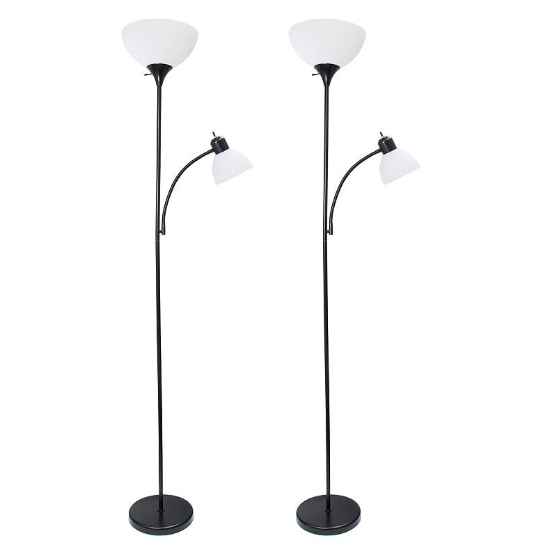 Image 1 Simple Designs 71.5" Floor Lamp with Reading Light 2 Pack Set, Black