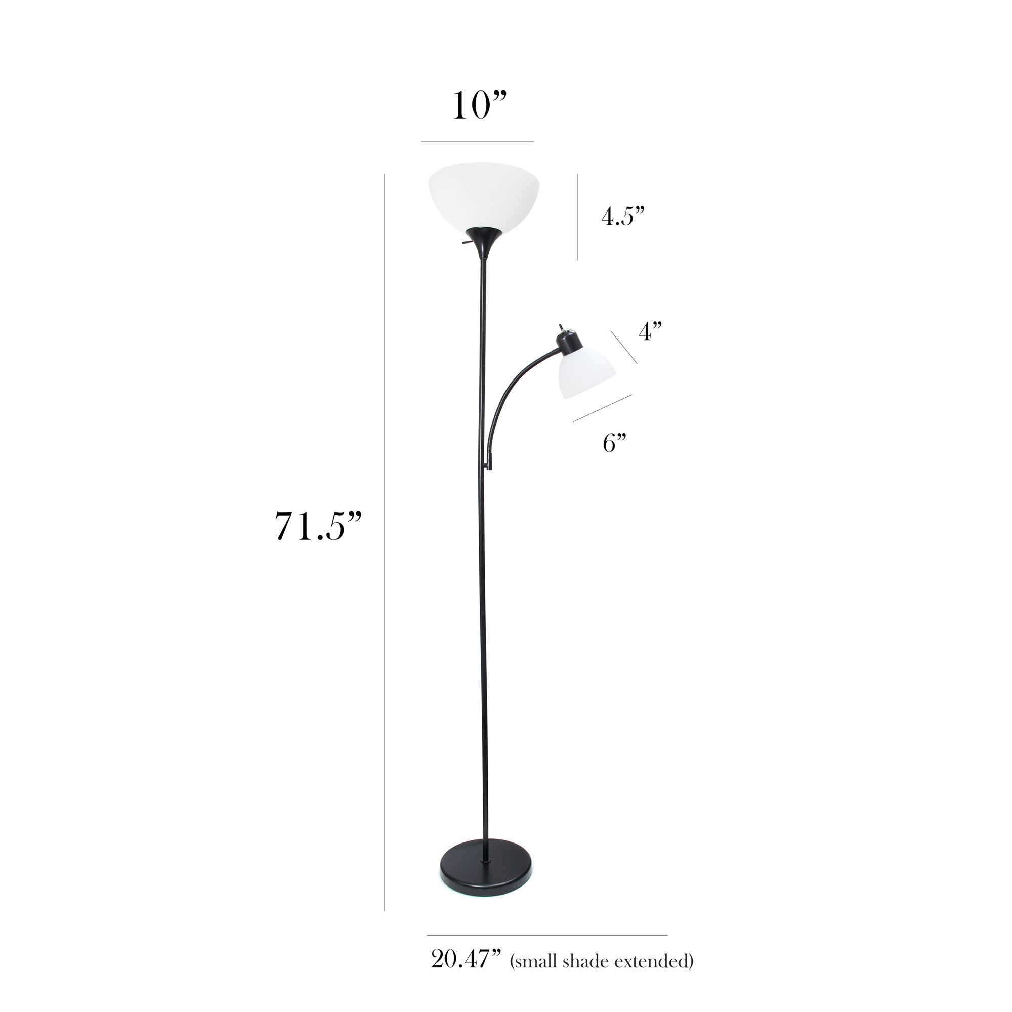 Image 3 Simple Designs 71.5" Floor Lamp with Reading Light 2 Pack Set, Black more views