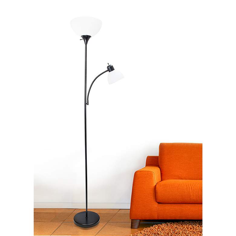 Image 1 Simple Designs 71 inch High Black Metal 2-Light Torchiere Floor Lamp