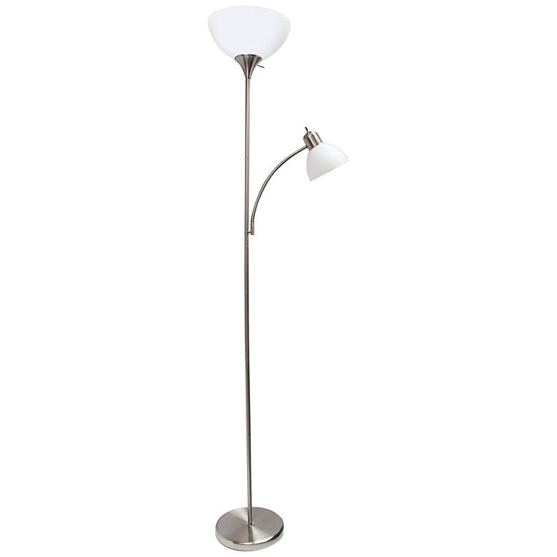 Image 2 Simple Designs 71 inch High Brushed Nickel 2-Light Torchiere Floor Lamp