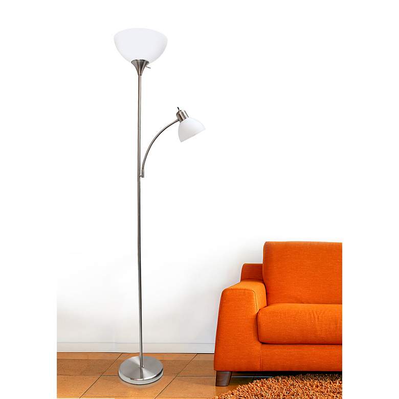 Image 1 Simple Designs 71 inch High Brushed Nickel 2-Light Torchiere Floor Lamp