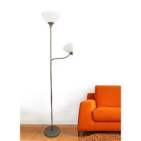 Image1 of Simple Designs 71" High Silver Metal 2-Light Torchiere Floor Lamp