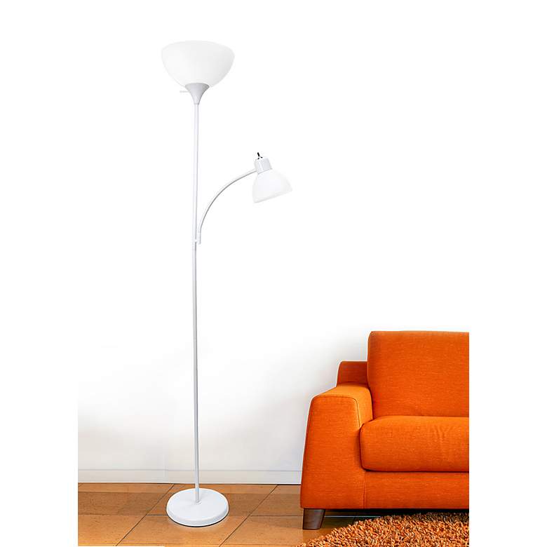 Image 1 Simple Designs 71" White Modern Torchiere Floor Lamp with Side Light