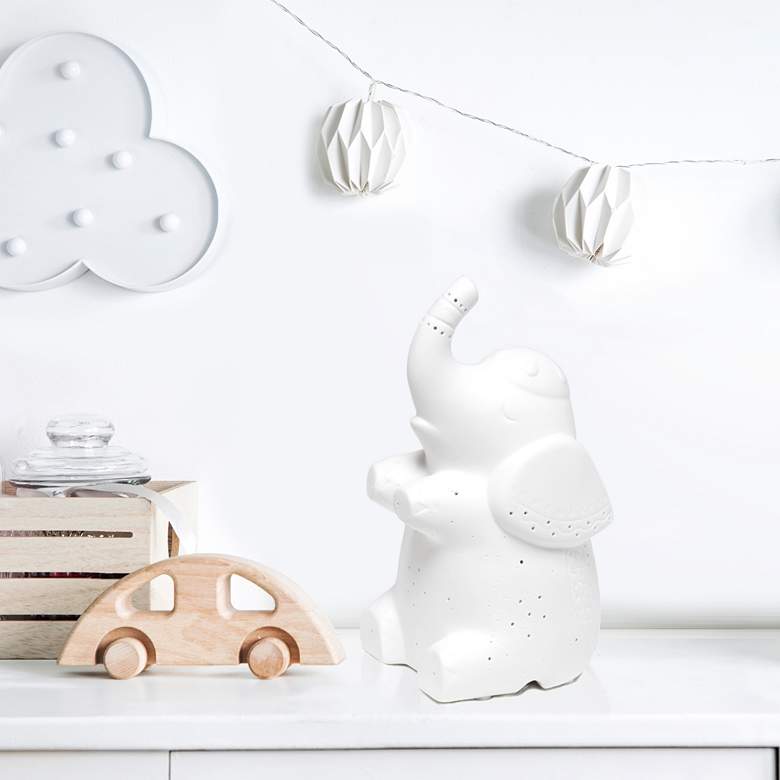 Image 1 Simple Designs 8 1/4" High White Porcelain Elephant Accent Table Lamp