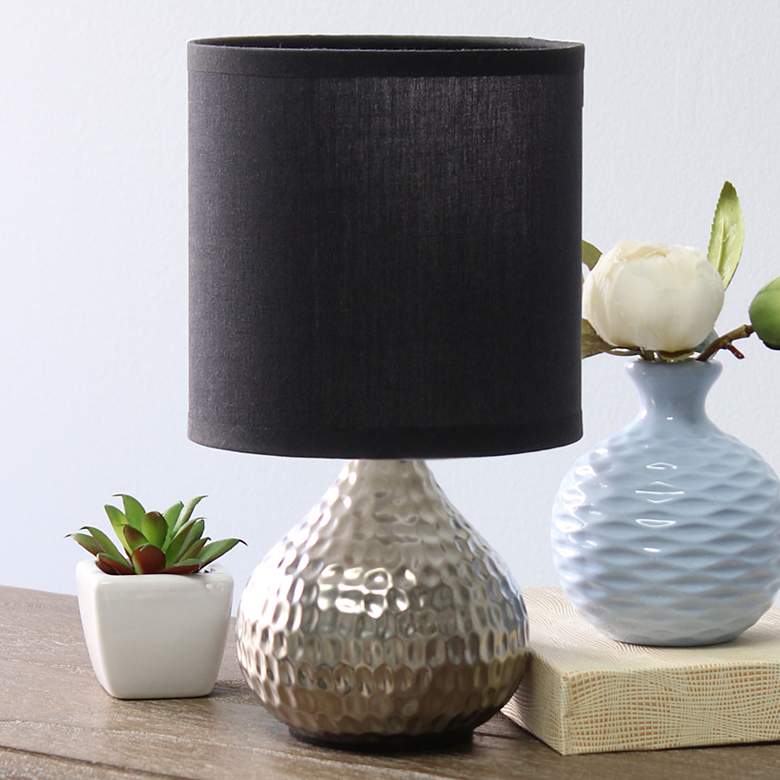Image 1 Simple Designs 9 1/4"H Silver Black Shade Accent Table Lamp