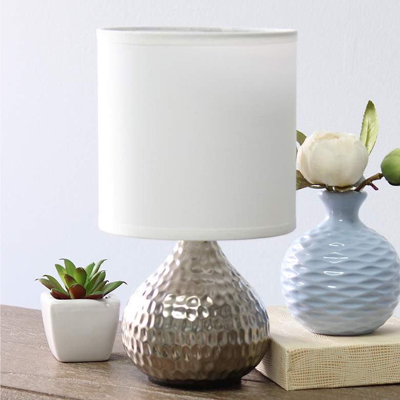 Image 1 Simple Designs 9 1/4"H Silver White Shade Accent Table Lamp