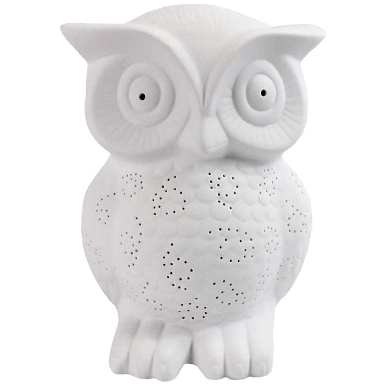 Image 1 Simple Designs 9 3/4 inch High White Porcelain Wise Owl Accent Table Lamp