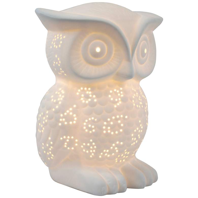 Image 4 Simple Designs 9 3/4 inch High White Porcelain Wise Owl Accent Table Lamp more views