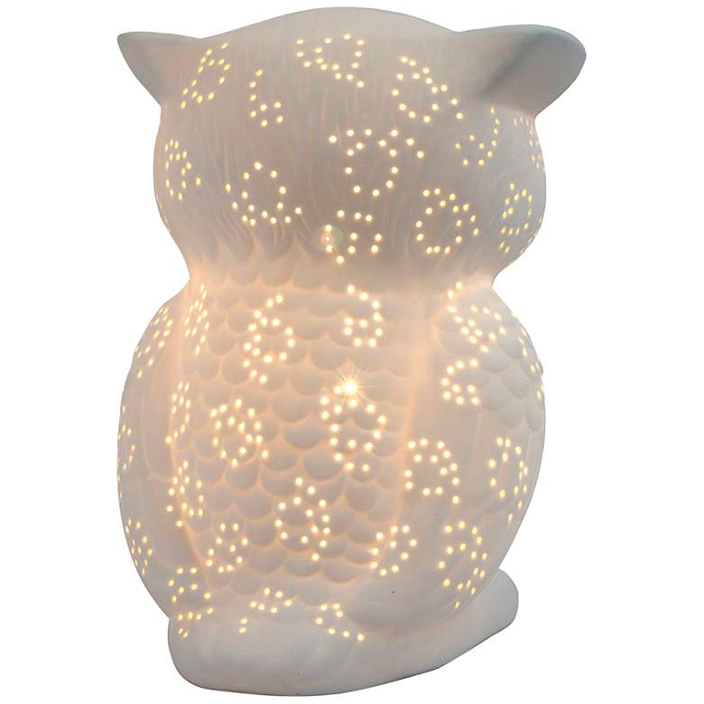Image 5 Simple Designs 9 3/4 inch High White Porcelain Wise Owl Accent Table Lamp more views